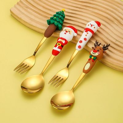 ποιότητας Custom Silicone Christmas Spoon & Fork Set – Food-Grade Silicone + 304 Stainless Steel | Holiday Cartoon Cutlery For Kids & Gifts εργοστάσιο