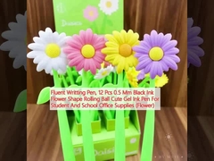 Πένα για τη γραφή, 12 τεμάχια μαύρο μελάνι σχήμα λουλουδιού 0,5 mm Rolling Ball Cute Gel Ink Pen για φοιτητές και σχολικά είδη γραφείου (Πλούτο)